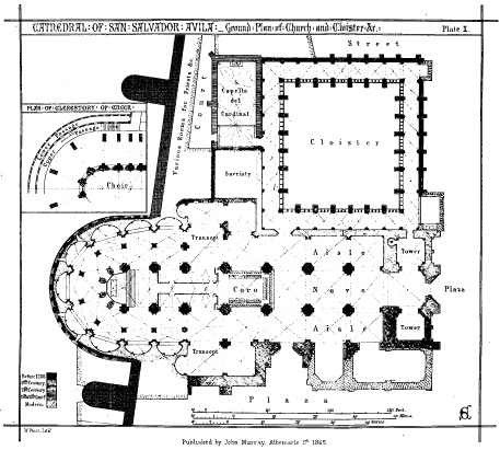 CATHEDRAL OF SAN SALVADOR AVILA—Ground Plan of Church
and Cloister &c. Plate X.

Published by John Murray. Albermarle St. 1865.