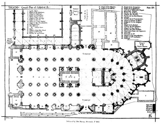 TOLEDO Ground Plan of Cathedral &c. Plate XIV.

W. West, Lithr.

Published by John Murray, Albemarle St. 1865.
