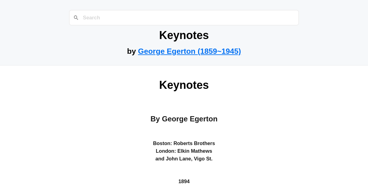 Keynotes by George Egerton (1859~1945)
