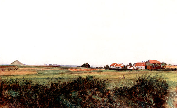 WATERLOO: THE FARM OF LA BELLE ALLIANCE AND THE MOUND
SURMOUNTED BY THE BELGIAN LION.