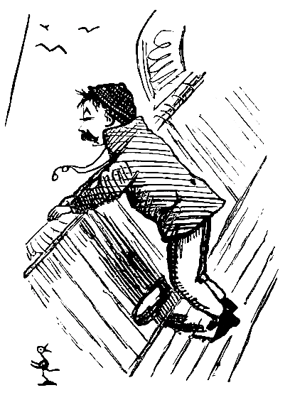 First day out.—The wind freshens up a trifle as we get
outside Sandy Hook; but our artist says he is'nt sea-sick, for he never
felt better in his life.