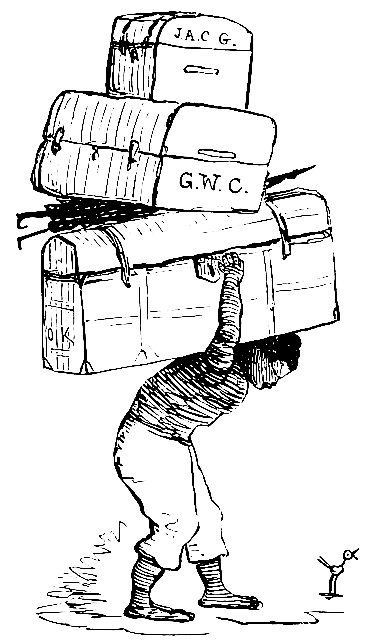 A side elevation of the colored gentleman who carried our
luggage from the small boat to the Custom House.