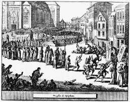 PROCESSION OF AN AUTO DA FÉ.

(From “Les Royaumes d’Espagne et Portugal.” La Haye, 1720.)