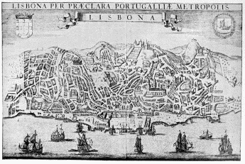 LISBON IN THE SIXTEENTH CENTURY. (From Braun and
Hohenberg’s Civitates orbis terrarum, 1574.)