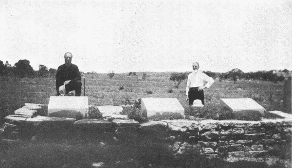 MATOPO CEMETERY.
Elder Jesse Engle. Mrs. Cress.   Mrs. E. Doner.
Elder Jacob Engle at his father's grave and Elder John Sheets.