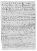 Advertisement from the London Daily Post during 1730,
showing the orange tree as offered by the senior Fawkes, just previous
to his death. From the Harry Houdini Collection.