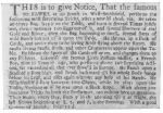 Clipping from the London Daily Post of August, 1735, in
which Fawkes advertises his admission price as twelvepence. From the
Harry Houdini Collection.