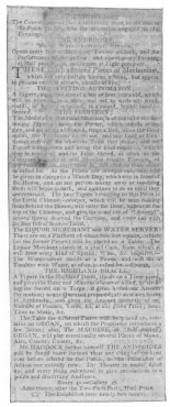 Haddock advertisement in the London Telegraph, January,
1796, in which he features the writing automaton as an androide. From
the Harry Houdini Collection.