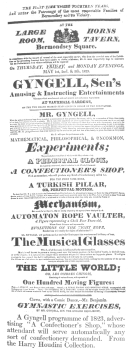 A Gyngell programme of 1823, advertising “A
Confectioner’s Shop,” whose attendant will serve automatically any sort
of confectionery demanded. From the Harry Houdini Collection.