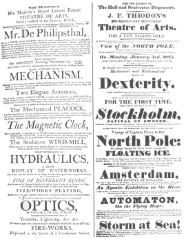 A de Philipsthal programme of 1806 on which both the
automatic tight-rope performer and the magnetic clock were featured.
From the Harry Houdini Collection.