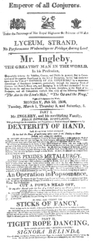 Ingleby handbill, dated 1808. From the Harry Houdini
Collection.