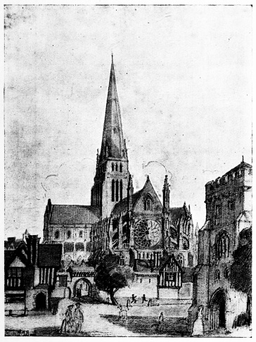 OLD ST. PAUL’S.

(From a drawing by Walter H. Godfrey, reconstructed from information
obtained from leading authorities.)