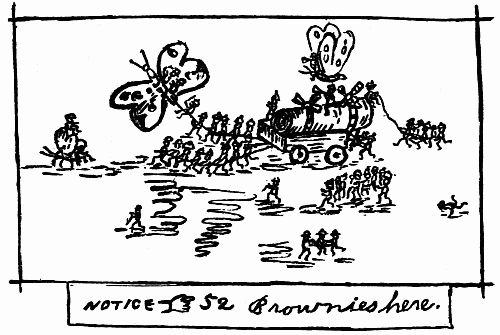 The Boy's Illustration.
Fig. 9.—Brownies Bringing the Roll of Records.