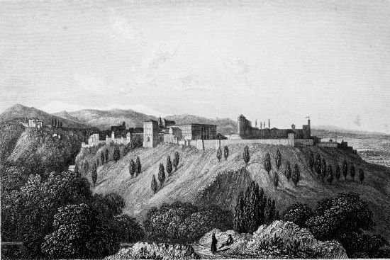 
[Image unavailable: AL-HAMBRA.
From a drawing by T. G. Vigne, Esq.      Engd. by Edwd. Finden.
Published by Whittaker & Co. London, June 14, 1831.]