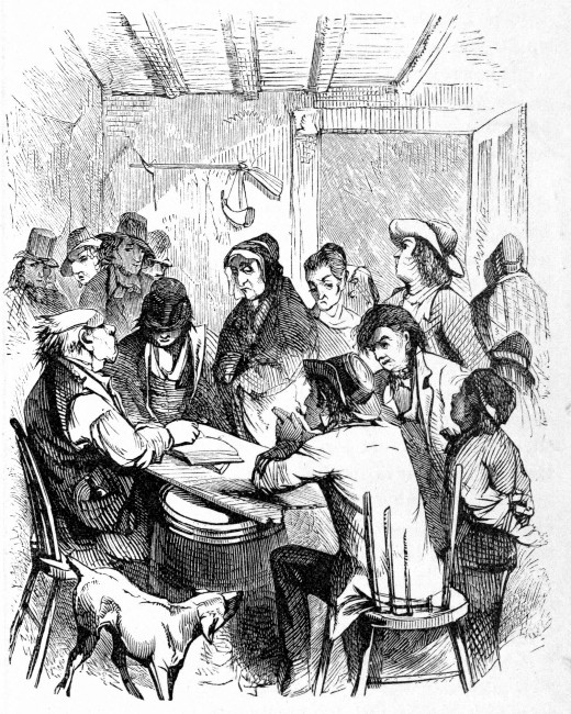 THE JUSTICE'S COURT OF PUDDLEFORD.

The testimony of Sonora Brown, the witness who "didn't know anything worth
tellin' on:" and who "warn't used to lawsuits, and didn't know how to
swear."—Page 42.