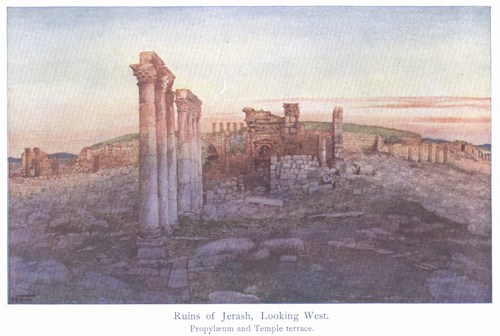 Ruins of Jerash, Looking West. PropylÃ¦um and Temple terrace.