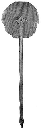 FRYING PAN OF BRONZE WITH
IRON HANDLE. FROM THE VIKING
AGE.