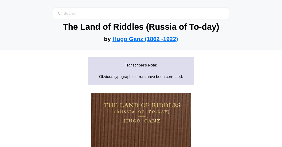 The Land of Riddles (Russia of To-day) by Hugo Ganz (1862~1922)
