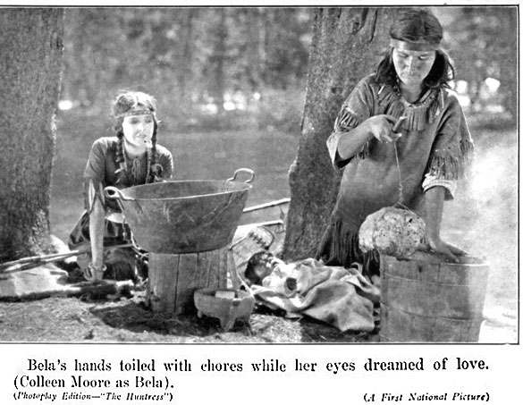Bela's hands toiled with chores while her eyes dreamed
of love. (Colleen Moore as Bela).