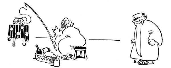 Ham fishing in the goldfish bowl.