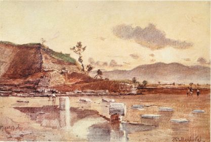 SITE OF MEGALÓPOLIS IN ARCADIA

The west arm of the Theatre shows to the left, and the foreground is
occupied by the remains of the Thersilion or Town Hall. The river
Helisson sparkles in the distance, which is closed by the mountains of
Arcadia. Sunset.