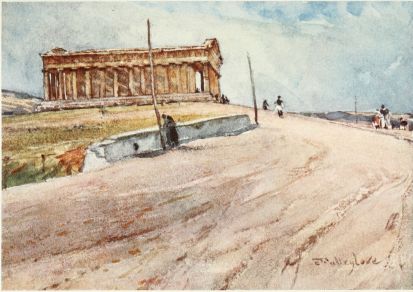 THE TEMPLE OF THESEUS FROM THE NORTH-WEST (MORNING LIGHT)

This drawing shows very well the seating of the Temple on its site,
Kolonos Agoraios—the Market Hill.