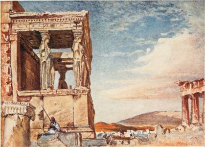 THE CARYATID PORTICO OF THE ERECHTHEUM FROM THE WEST

On the extreme right show two columns of the north-east angle of the
Parthenon; in the distance is Mount Hymettos.