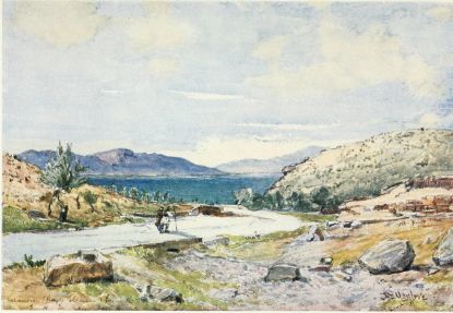 SACRED WAY FROM ATHENS TO ELEUSIS LOOKING TOWARDS SALAMIS

On the right are the remains of a temple of Aphrodité. The Island of
Salamis is on the left—middle distance—looking over the Bay of
Eleusis.