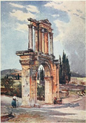 THE ARCH OF HADRIAN

The side towards the town (north-western aspect). This arch divided the
ancient “City of Theseus” from the new quarter founded by Hadrian.