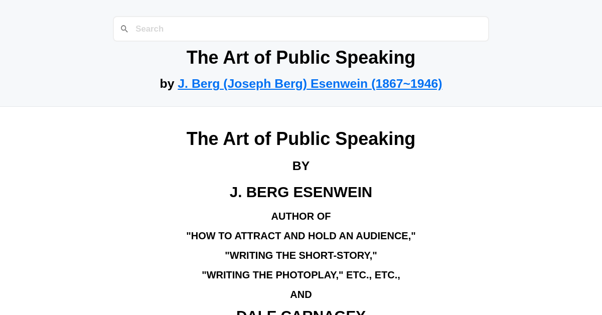 The Art of Public Speaking by J. Berg (Joseph Berg) Esenwein (1867~1946)