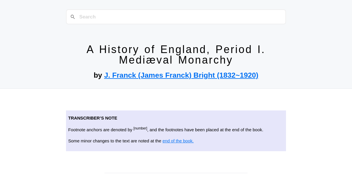 A History of England, Period I. Mediæval Monarchy by J. Franck (James ...