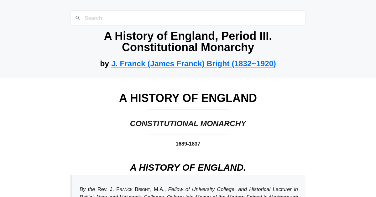 A History of England, Period III. Constitutional Monarchy by J. Franck ...