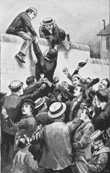 "The whole crowd then precipitated themselves upon him,
and proceeded to pummel any part of his body they could reach."

