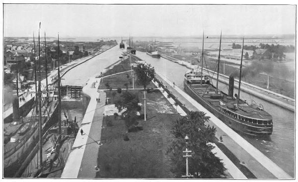 GENERAL VIEW OF LOCKS AND CANAL, SAULT STE. MARIE