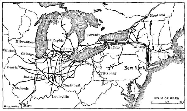 A TRUNK SYSTEM—THE VARIOUS BRANCHES EXTEND INTO COAL,
GRAIN, IRON, CATTLE, TIMBER, AND TOBACCO REGIONS