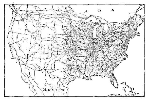 THE DISTRIBUTION OF THE RAILWAYS OF THE UNITED STATES
THEIR POSITION DEPENDS ON THE PRODUCTION OF THE LAND