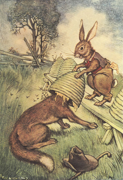 "BRER RABBIT TURNT 'ER ALOOSE, EN DOWN SHE
COME—KER-SWOSH!"