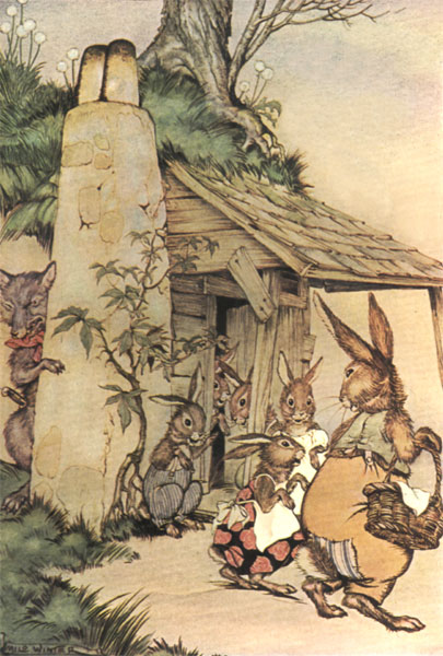 "DE LITTLE RABS, DEY PROMISE DAT DEY WON'T OPEN DE DO'
FER NOBODY"