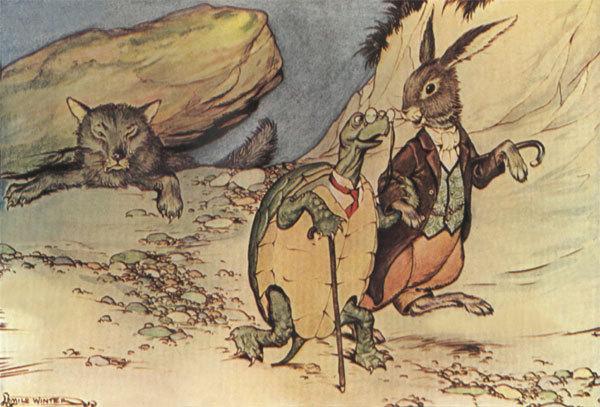 "EN, BLESS GRACIOUS! DEM AR CREETURS RACKED OFF FUM DAR
EN LEF' OLE BRER WOLF UND' DAT AR ROCK"