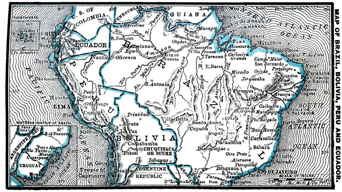 Map of Brazil Bolivia Peru and Ecuador