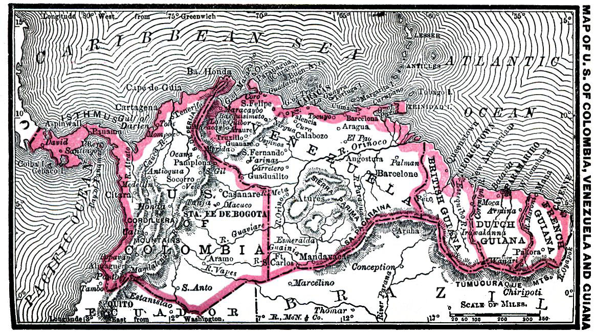 Map of Colombia Venezuela and Guiana