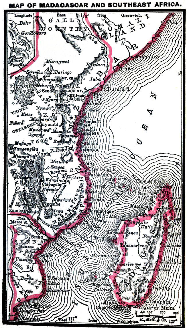 Map of Madagascar and Southeast Africa