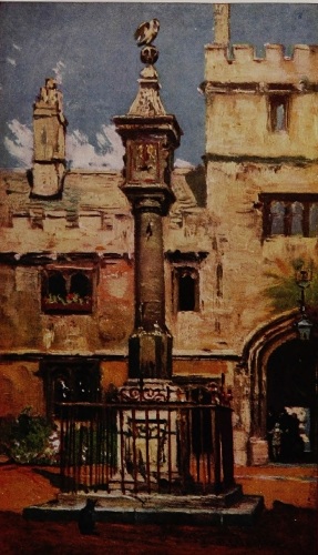 CORPUS CHRISTI COLLEGE

In the centre of the quadrangle rises a cylindrical dial surmounted by a
“pelican in her piety,” the badge of the Founder of the College.