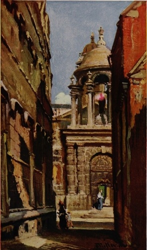 THE ENTRANCE TO QUEEN’S COLLEGE FROM LOGIC LANE
The statue is that of Queen Caroline, Consort of George II.