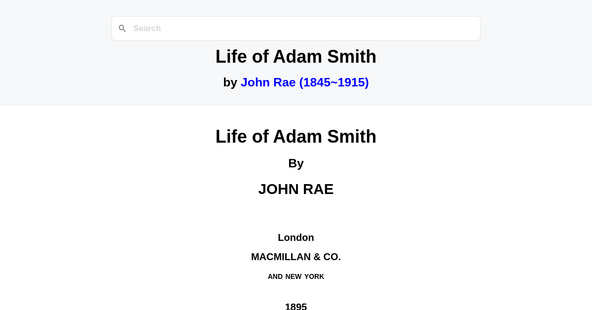 Life By Rae Life of Adam Smith by John Rae (1845~1915)