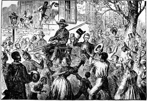 RECEIVING THE PRESIDENT.

Abraham Lincoln riding through Richmond, April 4th, 1865, after the
evacuation of the city by the Confederates.