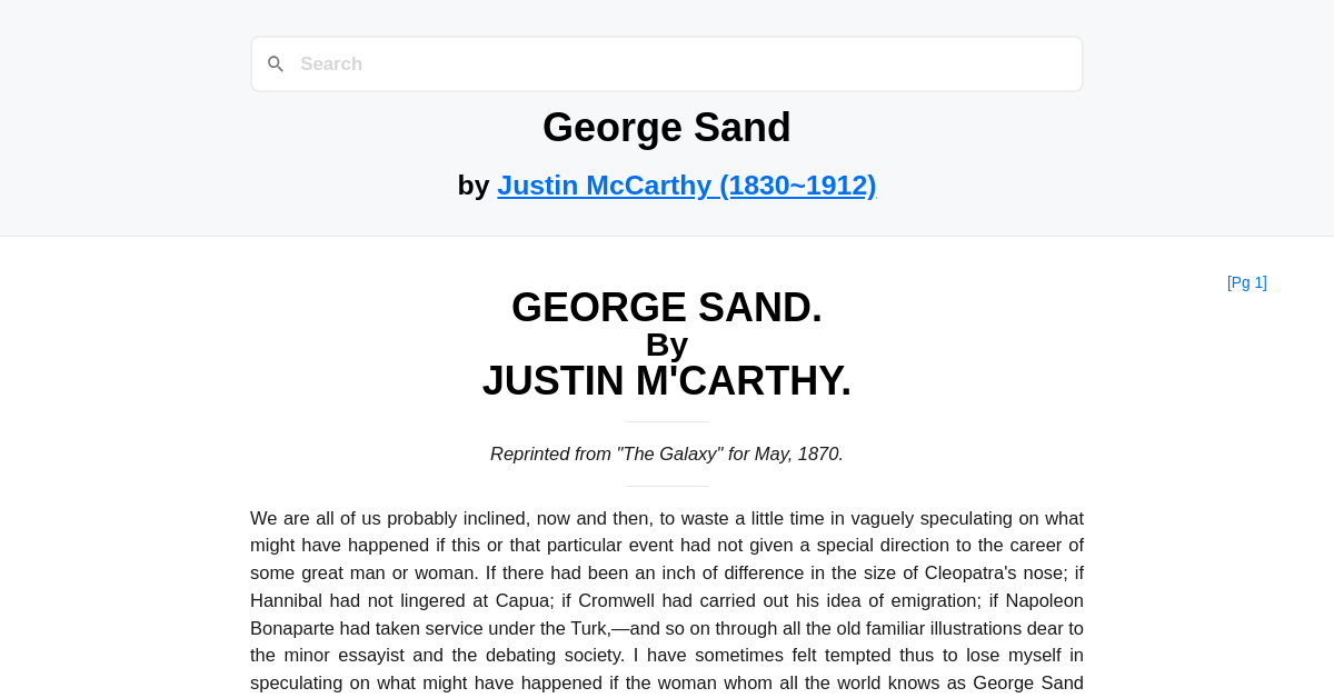 George Sand by Justin McCarthy (1830~1912)