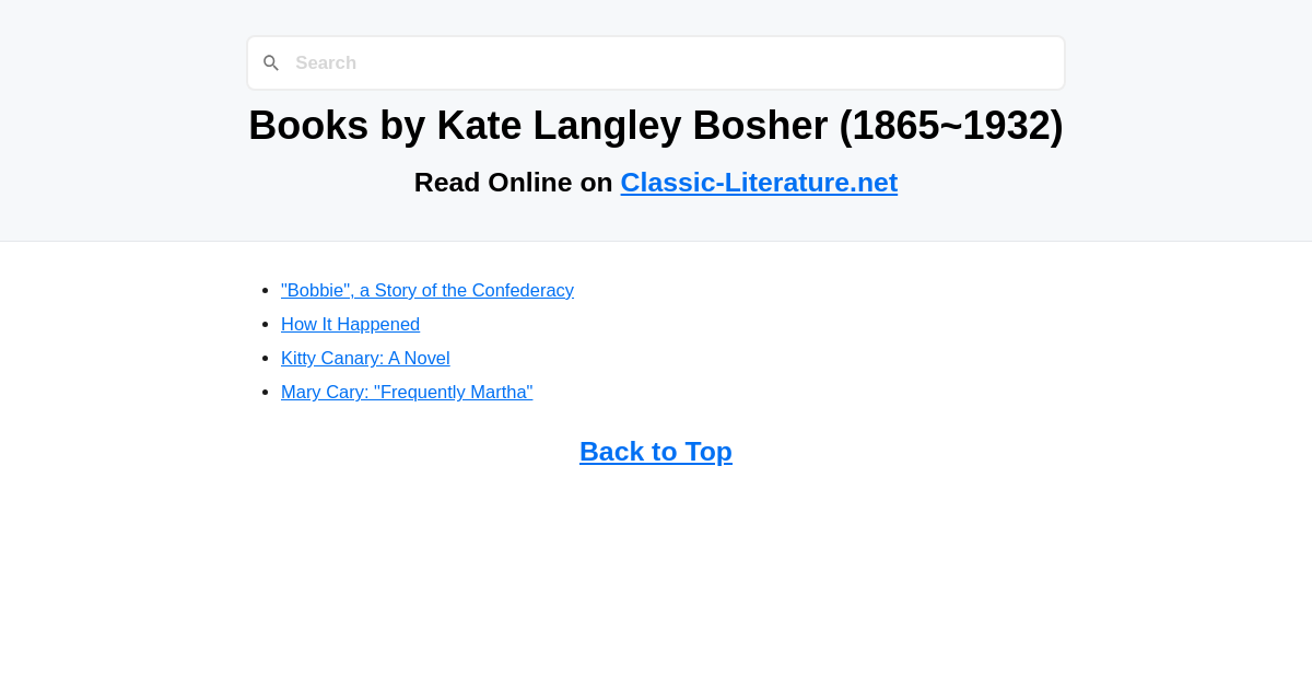 Books by Kate Langley Bosher (1865~1932) - Read Online on Classic ...