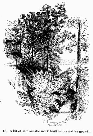 [Illustration: Fig. 18 A bit of semi-rustic work built into a native
growth]