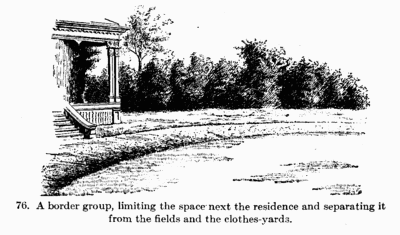 [Illustration: 76. A border group, limiting
the space next the residence and separating it from the fields and the
clothes-yards.]